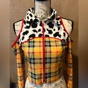 Yellow Plaid and Cow Print Women's Top New